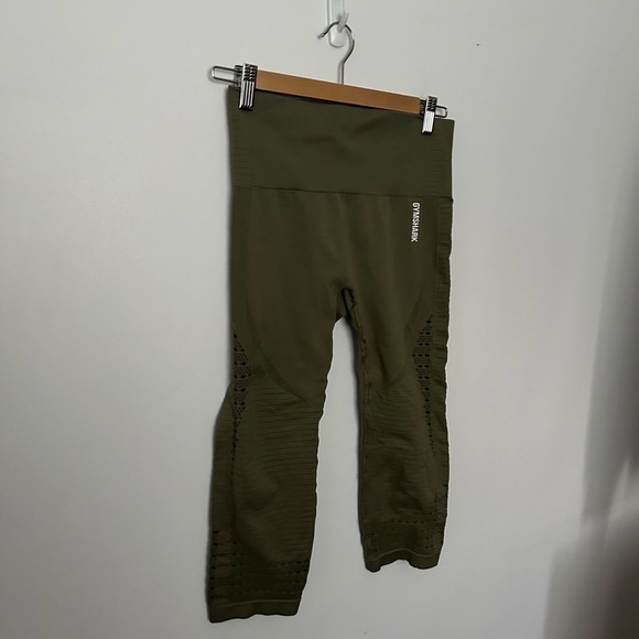 Gymshark Leggings Energy Seamless Cropped Leggings Olive Green Athletic Gym - Picture 5 of 13